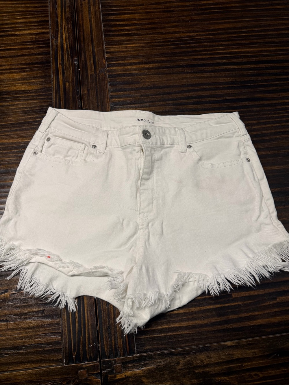 INC International Concepts White Distressed Frayed Hem Jean Shorts